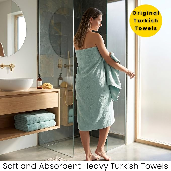 SALBAKOS 2-Piece 100% Turkish Cotton Bath Towels, X-Large 35x70 in, Seafoam | Oversized Bath Sheet Towel for Bathroom & Beach, Thick, Super Soft, Highly Absorbent, Premium Hotel Quality, Made in Turkey