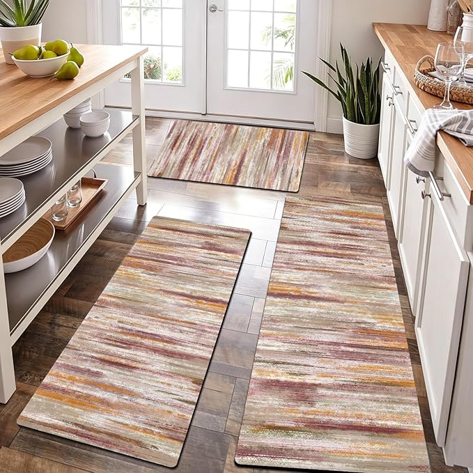 XLHOMO Kitchen Rugs Sets of 3, Non Slip Washable Kitchen Mats for Floor, Cushioned Anti-Fatigue Comfort Kitchen Mat, Rubber Backing Abstract Kitchen Floor Mat for Laundry, Desk, Sink, Office