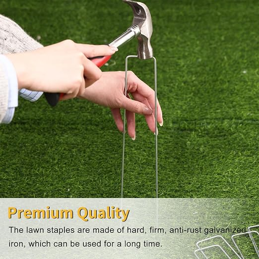 HongWay 120 Pack Landscape Staples 8 Inch, Galvanized Garden Stakes | 11 Gauge U-shaped Metal Tent Stakes Heavy Duty Ground Yard Staples for Landscaping Fabric, Fence, Irrigation Hose