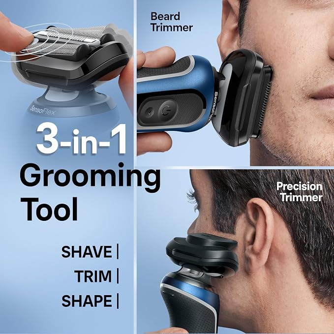 Braun Electric Shaver for Men, Series 6 6177cc, Wet & Dry Shave, Turbo & Gentle Shaving Modes, Foil Shaver, Blue
