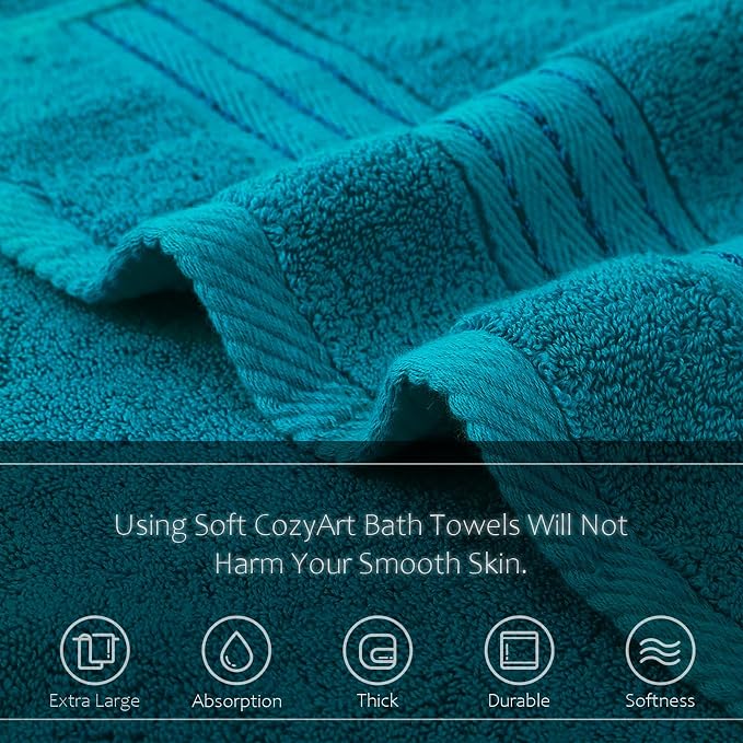 COZYART Luxury Hand Towels 4 PCS, Teal 100% Turkish Cotton 650 GSM | OEKO-Tex 100 Certified Zero Twist Ring Spun, Soft Absorbent Quick Dry, Plush Fluffy, Breathable Hotel Quality for Daily Use