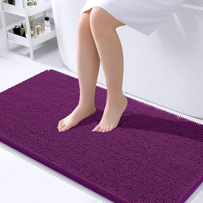 OLANLY Bathroom Runner Rugs 44x24, Extra Soft Absorbent Chenille Bath Rugs, Rubber Backing Quick Dry, Machine Washable Long Bath Mats for Bathroom Floor, Tub and Shower, Home Decor Accessories, Purple