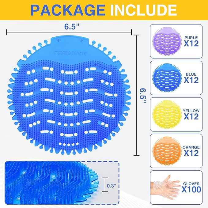 48 PACK Urinal Deodorizer Screen with 100 Gloves-3D Wave Anti-Splash Odor Protection Urinal Cakes for Men Toilets, Four Scents Urinal Mats