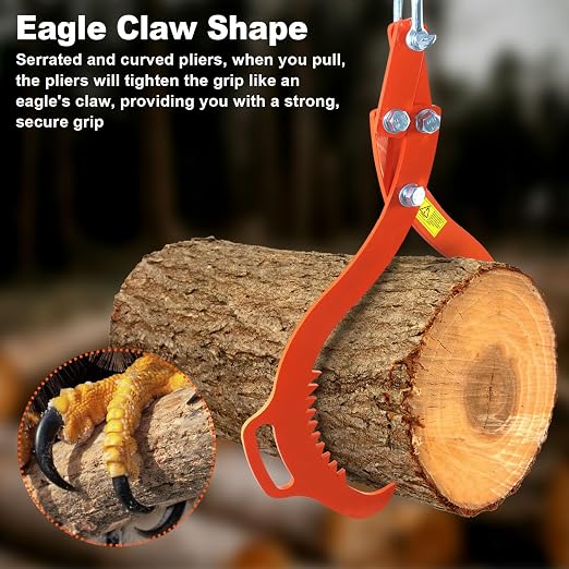 32 Inch Log Lifting Tongs, 2 Serrated Claw Hook Grapple Timber Claw | Heavy Duty Log Grapple, Swivel Logging Tongs, Lumber Skidding, Grapple Timber Tool for Tractors, Trucks, ATVs