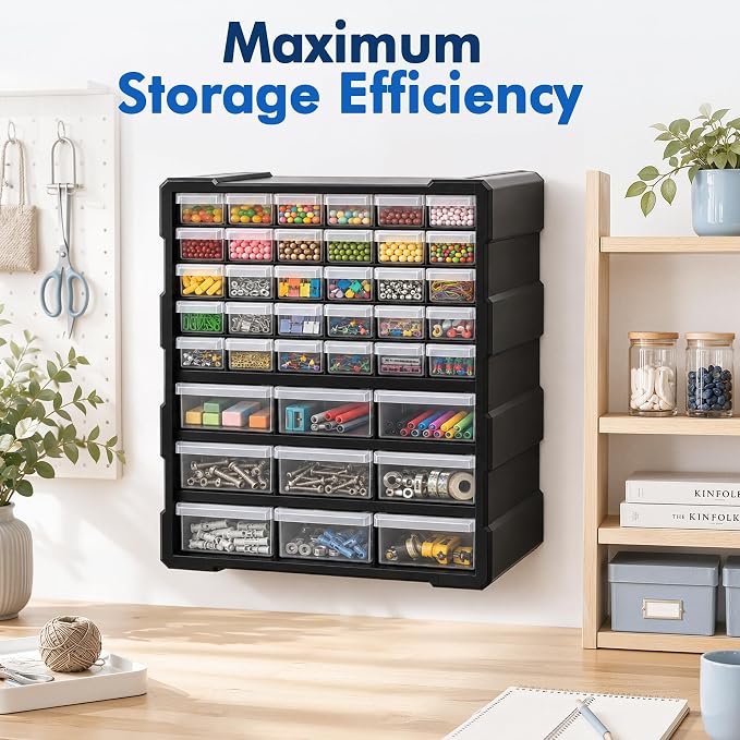 Drawer Organizer for Garage Building Bricks Storage,Thicker Craft Organizers Storage with Dividers Labels for Hardware,Screws,Nuts Bolts,Teacher Toolbox,Charms,Beads,Craft,Scrapbook