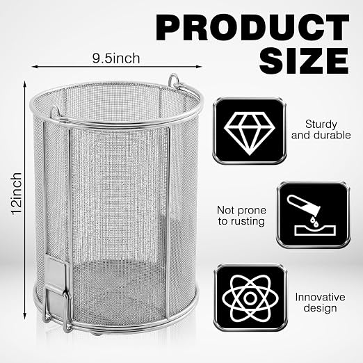 1 Pcs 1/32″ Mesh 5 Gallon Dip and Drain Stainless Steel Part Cleaning Strainer Basket for Buckets, Swing Handle, for Mechanics, Auto Parts Washing, Shop & Home Workshop, Bucket Not Included