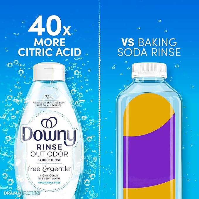 Downy Free & Gentle Rinse Laundry Odor Remover, Scent Free, 48 FL OZ, Gentle on skin, No dyes or heavy perfumes, Fabric Softener and Laundry Odor Removal Rinse