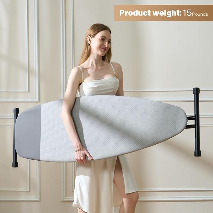 veiox Full Size Ironing Board 54''x18'',Heavy-Duty Stable | No wobble or tipping,Thicken Heat Resistant Cover,Smooth gliding,7 heights adjustable,Ideal for home, dorm, or apartment