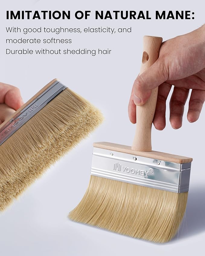Voomey Deck Stain Brush 5 Inch, Limewash Paint Brush, Deck Stain Applicator Made of Faux Bristle Wire, Stain Brush for Wood Furniture, Wood Doors, Fences