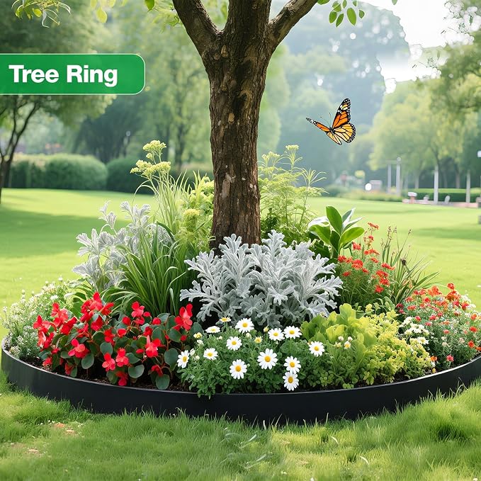 MIXC Garden Edging Border, 66FT 4 Inch Tall Plastic Landscape Edging with 100 U-Shaped Metal Stakes, More Stable and Flexible Tool-Free Lawn Border for Yard, Flower Bed & Landscaping