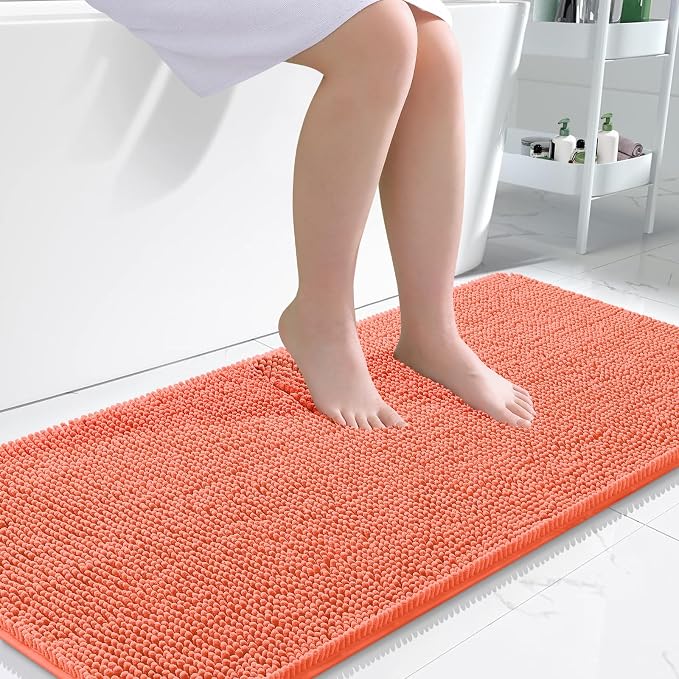 OLANLY Large Bathroom Rugs 50x30, Extra Soft Absorbent Chenille Bath Rugs, Rubber Backing Quick Dry, Machine Washable Bath Mats for Bathroom Floor, Tub and Shower, Home Decor Accessories, Coral