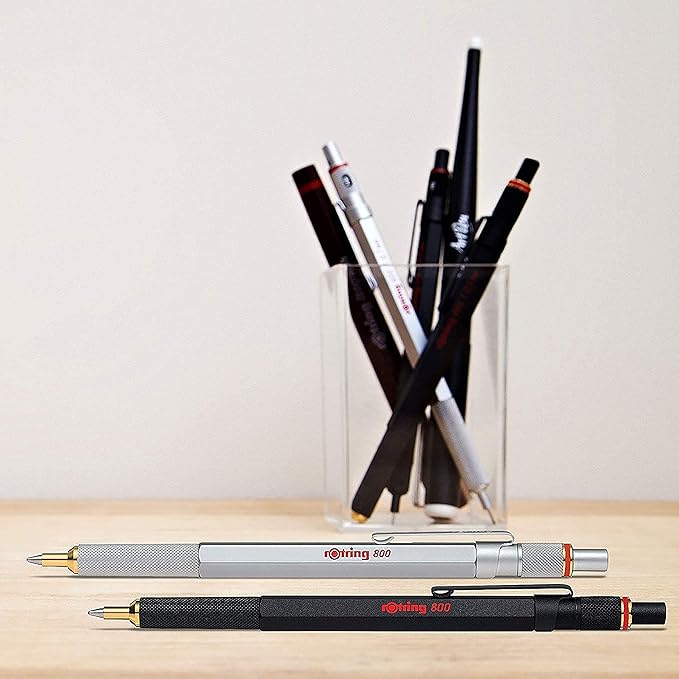 Rotring 800 Retractable Ballpoint Pen, Metal Barrel, Medium Point, Black Ink, Refillable, 1 Count