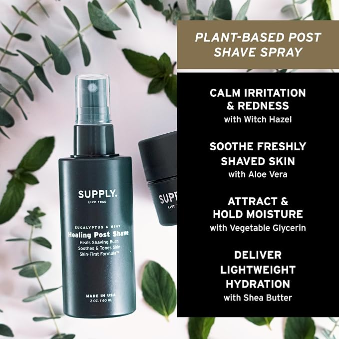 SUPPLY Men’s Shave Accessories Set – Ultra Lather Shaving Cream 3.4oz, Alcohol-Free Aftershave Spray 2 oz, and Synthetic Shaving Brush – Fragrance Free/Classic Matte