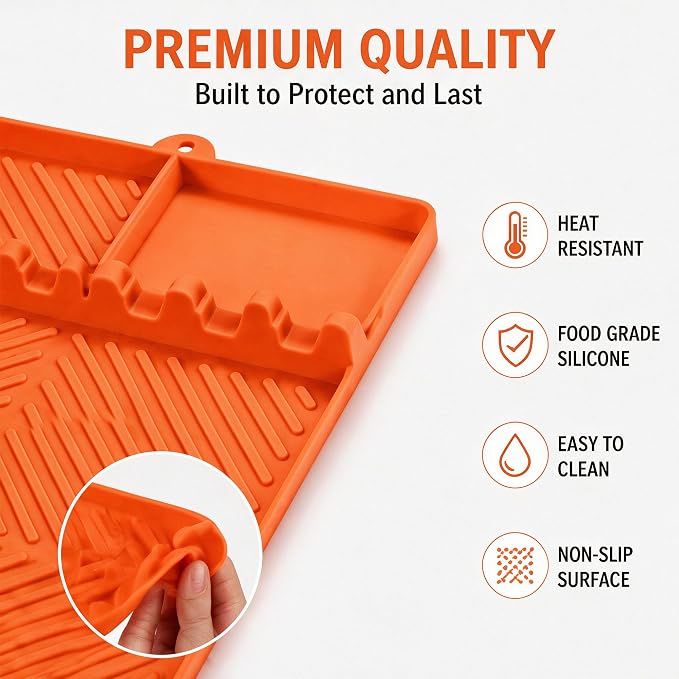 Silicone Grill Side Shelf Mat for Cuisinart Venture | Heat Resistant BBQ Table Protector Non Slip Grease Drip Pad Outdoor Cooking Prep Surface Cover