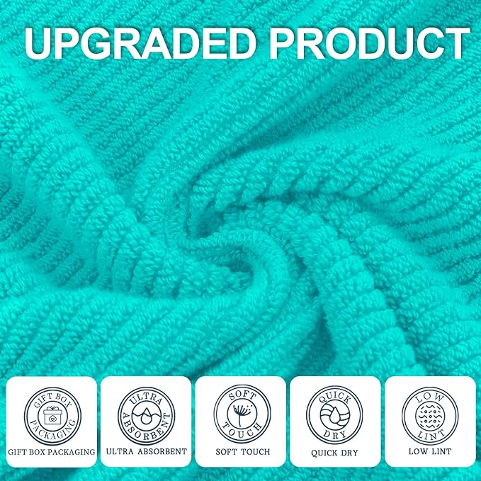 VOOVA & MOVAS Bathroom Hand Towels 4PC, 100% Cotton, 18x28 in, Turquoise | Quick Dry, Thick, Soft, Absorption, Luxury Hand Towels For Showering, Bathroom, Hotel, Spa