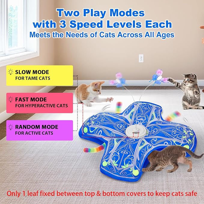 Interactive Cat Toys for Indoor Cats,[Newly Upgraded] Rechargeable Touch Activated Hide and Seek Kitten Toys for Bored Indoor Adult Cats with Fluttering (Blue)