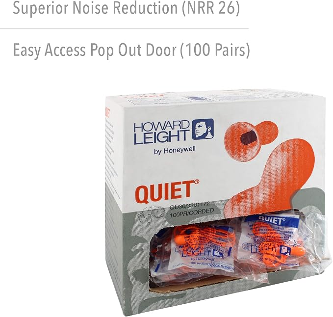 Howard LEIGHT Honeywell Home Howard Leight by Quiet Corded Reusable Earplugs, 100 Pairs (QD30), Orange