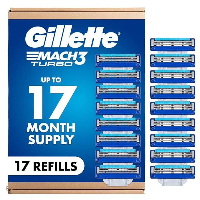 Gillette Mach3 Turbo Mens Razor Blade Refills, 17 Count