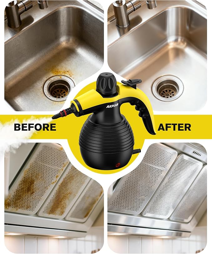 Handheld Steam Cleaner, 1050W Multipurpose Portable Steamer Cleaning with 10 Accessories, Chemical-Free High Pressure For Tile, Grout, Floor, Kitchen, Bathroom, Windows