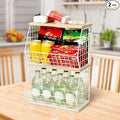 Mefirt Fruit Basket, 2-Tier Fruit Bowl for Kitchen Counter, Stackable Wall Mounted Fruit Storage, Snack Organizer, Potato and Onion Storage Basket, Hanging Pantry Storage with Wood Lid, 2 Set, White