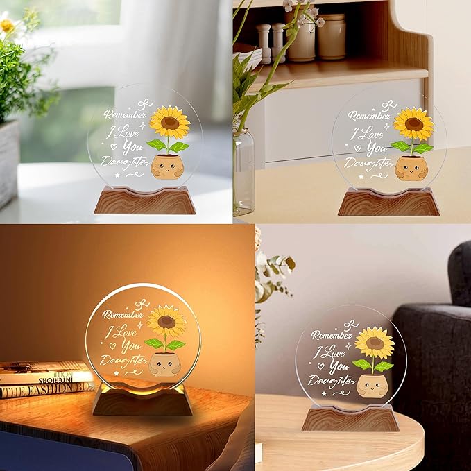 ZHSHWAT Daughter Gifts-LED Crystal Sunflower Night Light with Remember I Love You Text, Perfect for Birthday, Christmas and Special Days