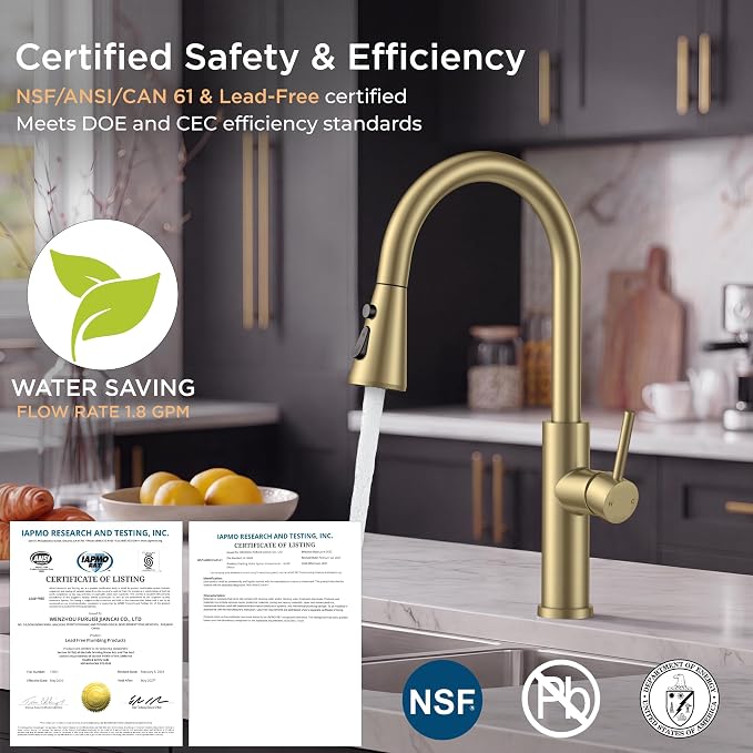FORIOUS Kitchen Faucet with Pull Down Sprayer, High Arc Single Handle, Gold | Stainless Steel Single Lever Kitchen Sink Faucet 1 or 3 Hole, Suitable for Farmhouse, Camper, Laundry Room, Rv, Outdoor