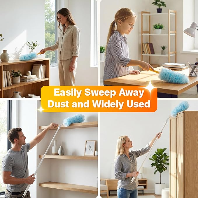 Heavy Duty Duster Refills for Swiffer Duster, Multisurface 360 Dusters with 3ft Extendable Handle and 1 Short Handle, 5X Microfiber Duster Disposable for Dusting Furniture Blinds Fans Walls (60 Count)