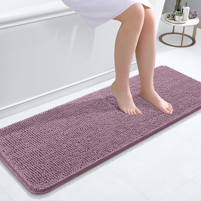 OLANLY Bathroom Runner Rugs 47x17, Soft Absorbent Chenille Bath Rugs, Rubber Backing Quick Dry, Machine Washable Long Bath Mats for Bathroom Floor, Tub and Shower, Home Decor Accessories, Deep Plum
