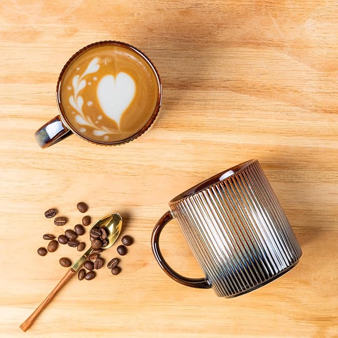 theterra Ceramic Coffee Mugs Set of 4, 14.2oz Handmade Coffee Cups with Handle for Latte, Tea, Milk, Beer, Hot Cocoa, Coca Mocha
