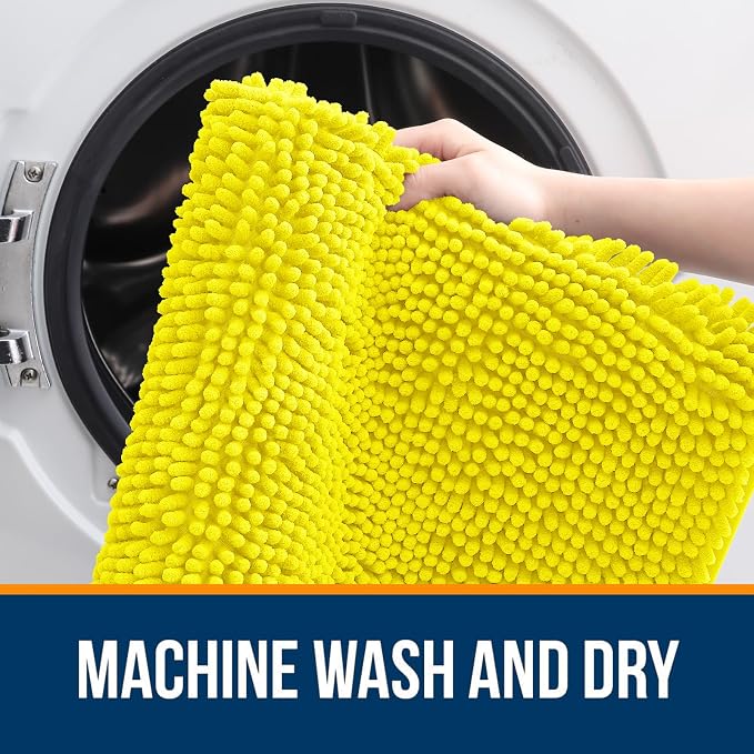 OLANLY Bathroom Rugs 36x24, Extra Soft Absorbent Chenille Bath Rugs, Rubber Backing Quick Dry, Machine Washable Bath Mats for Bathroom Floor, Tub and Shower, Home Decor Accessories, Lemon Yellow