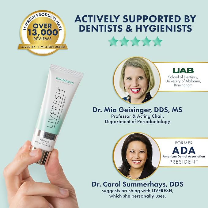 LIVFRESH Toothpaste Gel, Clinically Proven to Remove Plaque 250% Better, Improves Gum Health 190% Better, Prevents & Reduces Tartar, Freshens Breath, SLS Free Dental Gel, Wintergreen, 2 Pack