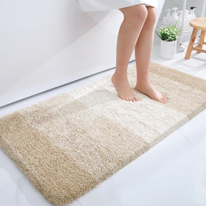 OLANLY Bathroom Runner Rugs Mat 47x24, Extra Soft Absorbent Microfiber Bath Rugs, Rubber Backing, Quick Dry, Washable Long Bath Mats for Bathroom, Tub and Shower, Home Decor Accessories, Light Beige