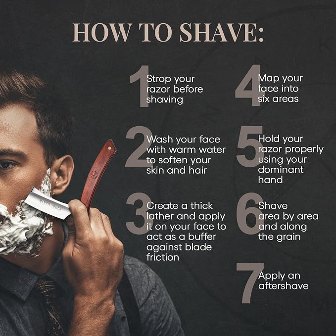 Naked Armor Thor Straight Razor Kit, Japanese Stainless Steel Shaving Set | 7-Pc Shave Ready Wet Shaving Kit, 7/8" Barber Straight Edge Razor Set, Strop, Paste, Brush, Soap, Sheath, Box, Gifts for Men