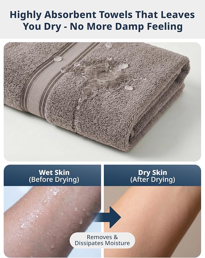 LANE LINEN Towel Set for Bathroom Soft Absorbent Quick Dry - Platinum | Set Of Towels - Dobby Border Accent, OEKO-TEX Certified, Zero-Twist Durability, Zero-Twist Cotton, Terry Weave Comfort