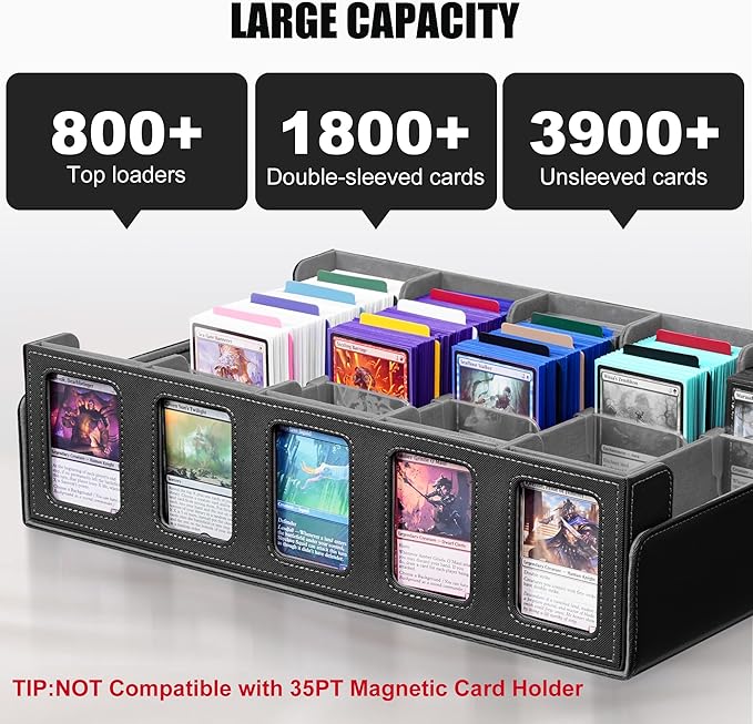 Kabinka Trading Card Storage Box with Commander Display, 5-Row Deck Case with Removable Lid; 3900+ Card Organizer for MTG TCG PTCG Sports Card, Top Loaders Storage Box (Black)