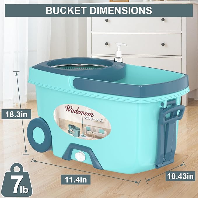 Spin Mop and Bucket System, Mop and Bucket with Wringer Set,Mops for Floor Cleaning,Household Supplies Tools with 6 Replacement Refills,61" Extended Handle for Household Hardwood Floor - Green