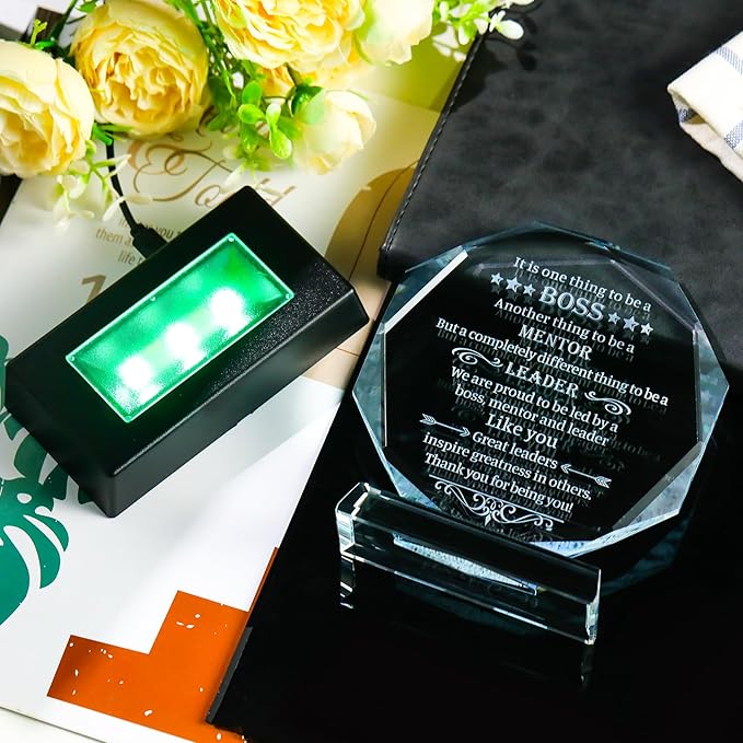 Movdyka Best Boss Gifts for Women Men Crystal Plaque Keepsakes with LED Base Boss's Day for Boss Going Away Appreciation Leaving Office Farewell for Bosses Male Him Retirement