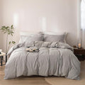 Stripe Duvet Cover California King Size 104inch x 98inch, 100% Washed Cotton Linen Feel Duvet Cover with Zipper Closure and 2 Pillowcases, Color of Grey-White Stripe
