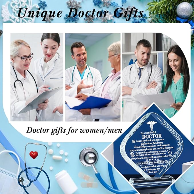 Movdyka Doctor Appreciation Gifts for Men Women Engraved Crystal Plaque Keepsakes Doctor Thank You Gift for Him Her Doctors Day Present Christmas Thanksgiving Birthday Retirement Best Dr. Decor