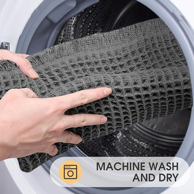 IM HOME Waffle Bath Mat Grey 24"x17", Boho Woven Modern Bath Mat Rugs, Absorbent Non Slip Bathroom Rugs, Soft Washable Bath Rugs with Tassels for Bathroom, Bedroom, Kitchen, Shower, Tub