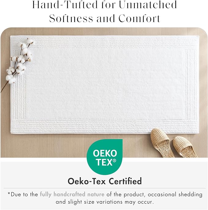 Madison Park Splendor Reversible 100% Cotton Bath Rug, 24 x 36, White | Tufted Bathroom Mat, 3000 GSM, Hotel Quality, Luxurious Plush, Medium Pile, Absorbent, Quick Dry, OEKO-TEX, Shower Room Décor