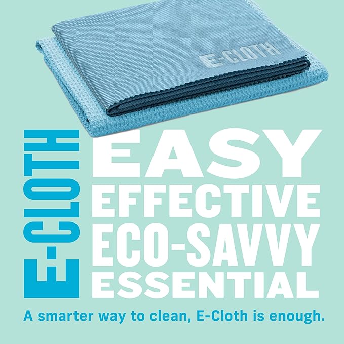 E-Cloth Window Cleaning Cloth Kit - Reusable Durable Towels, Washable & Long Lasting, Glass Cloth for Windows, Mirrors, Cars, Lenses & Screens, Streak Free Shine, Microfiber - Alaskan Blue