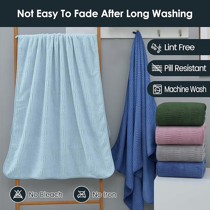 JML Microfiber Bath Towels, Olive-Green, 30" x 60", Pack of 2 | Hanging Hook, Lint Free, Oversized, Soft, Super Absorbent, Fast Drying, Use for Sport, Fitness, Yoga, Diamond Cross Grid