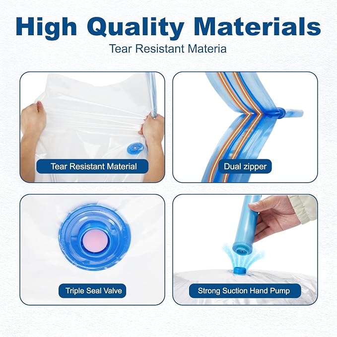 HOUSE DAY 22 Pack Vacuum Storage Bags with Pump,Space Saving Vacuum Seal Bags For Clothing Travel,4 Jumbo/4 Large/4 Medium/4 Small, 4S Roll/2XXS Roll Bags, Hand Pump Included, Sealer Clothes Storage