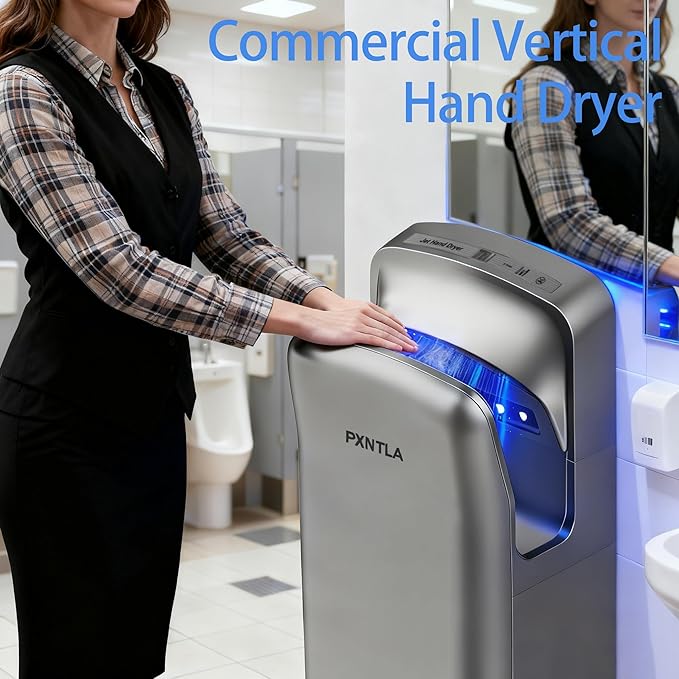 Vertical Hand Dryer - Hand Dryers for Commercial Bathrooms with HEPA Filter - Hand Dryer for Modern Home Bathrooms with High Speed Jet Air Motor (Silver)