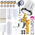 HVLP Paint Gun with 10 Disposable 600ML Paint Cups & 5 Nozzles | 1.4/1.7/2.0/2.5/3.0mm Nozzles Gravity Feed Spray Gun & Disposable Paint Cups for Automotive, Car Painting, Primer (Gold)