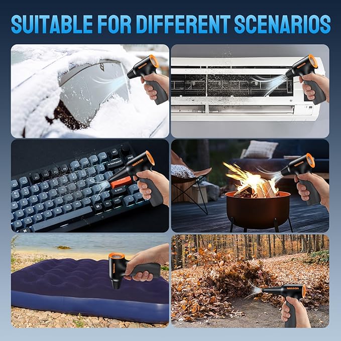 Compressed Air Duster, 260000RPM Cordless Electric Air Blower with Brushless Motor, 3-Speed Adjustable & Rechargeable – Powerful Dust Cleaner for Keyboard, Computer, Car, Outdoor, Air Bed