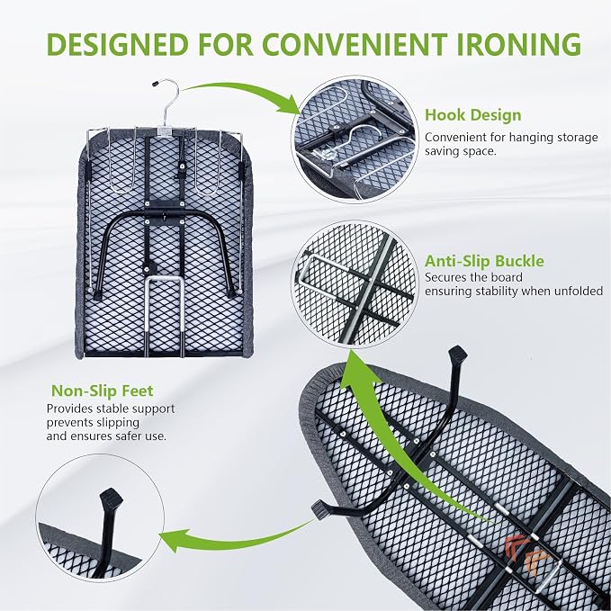 Metal Foldable Tabletop Ironing Board with Iron Rest, Portable Ironing Board Small with Heat Resistant Cotton Cover, Mini Iron Board for Small Space and Travel, 31"x12",Black