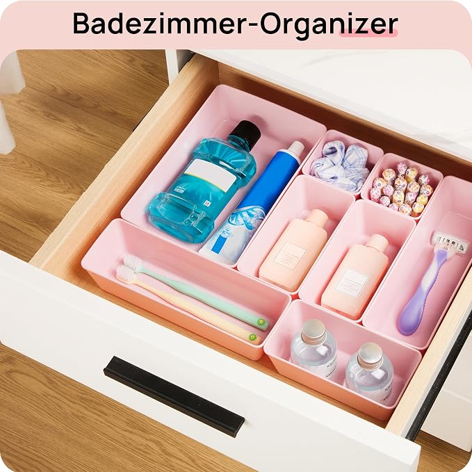 Vtopmart 25 PCS Plastic Drawer Organizers Set, 4-Size Versatile Bathroom and Vanity Drawer Organizer Trays, Storage Bins for Makeup, Bedroom, Kitchen Gadgets Utensils and Office | Plastic storage bins for organizing bathroom, bedroom, kitchen and offic...