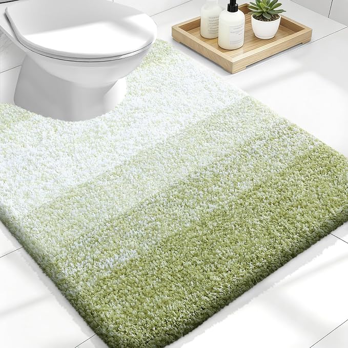 OLANLY Luxury Toilet Rugs U-Shaped 24x20, Extra Soft and Absorbent Microfiber Bathroom Rugs, Non-Slip Plush Shaggy Bath Mat, Machine Wash Dry, Contour Bathroom Mats for Toilet Base, Mustard Yellow
